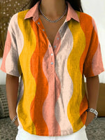 Wavy Stripe Print Short-Sleeve Button-Down Shirt