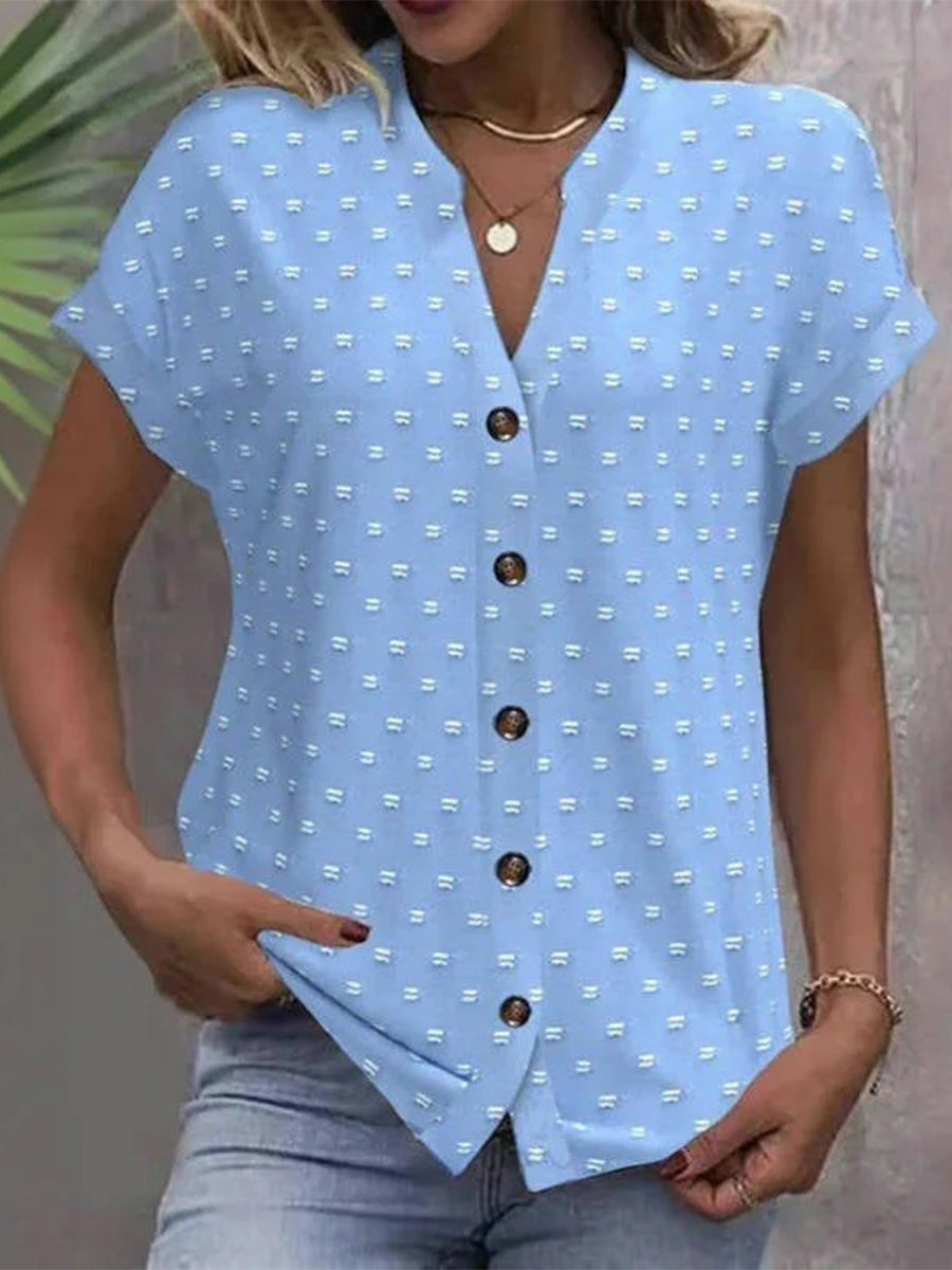 Vintage Casual V-neck Short Sleeve Blouse