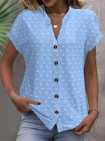 Vintage Casual V-neck Short Sleeve Blouse