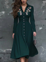 Unique Collared Long Sleeve Midi Dress