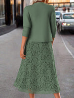 Solid Crew Neck Long Sleeve Comfy Two-Piece Dress