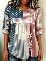 Patriotic Star Stripe Patchwork Half Sleeve Casual Top
