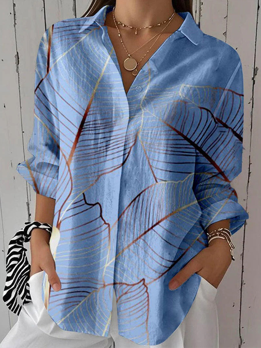 Women 3/4 Sleeve Lapel Floral Printed Top