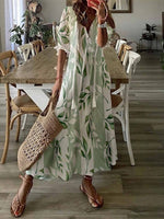 V Neck Half Sleeve Floral Casual Maxi Dress