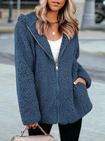 Blue Casual Hooded Zipper Long Sleeve Coats