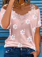 Pink Casual Straps Short Sleeve Floral Printed Blouse