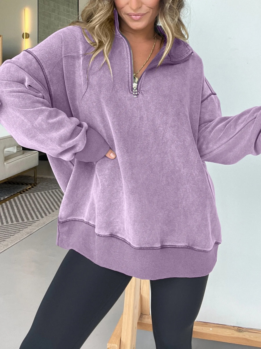Women's Oversized Quarter Zip Vintage Pullover