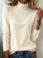 Vintage White Plain Turtle Neck Long Sleeve Sweater