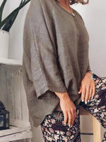Plain Casual O Neck Long Sleeve Blouse