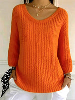 Orange Plain Long Sleeve Sweater