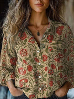 Ethnic Lapel Long Sleeve Casual Floral Printed Shirt