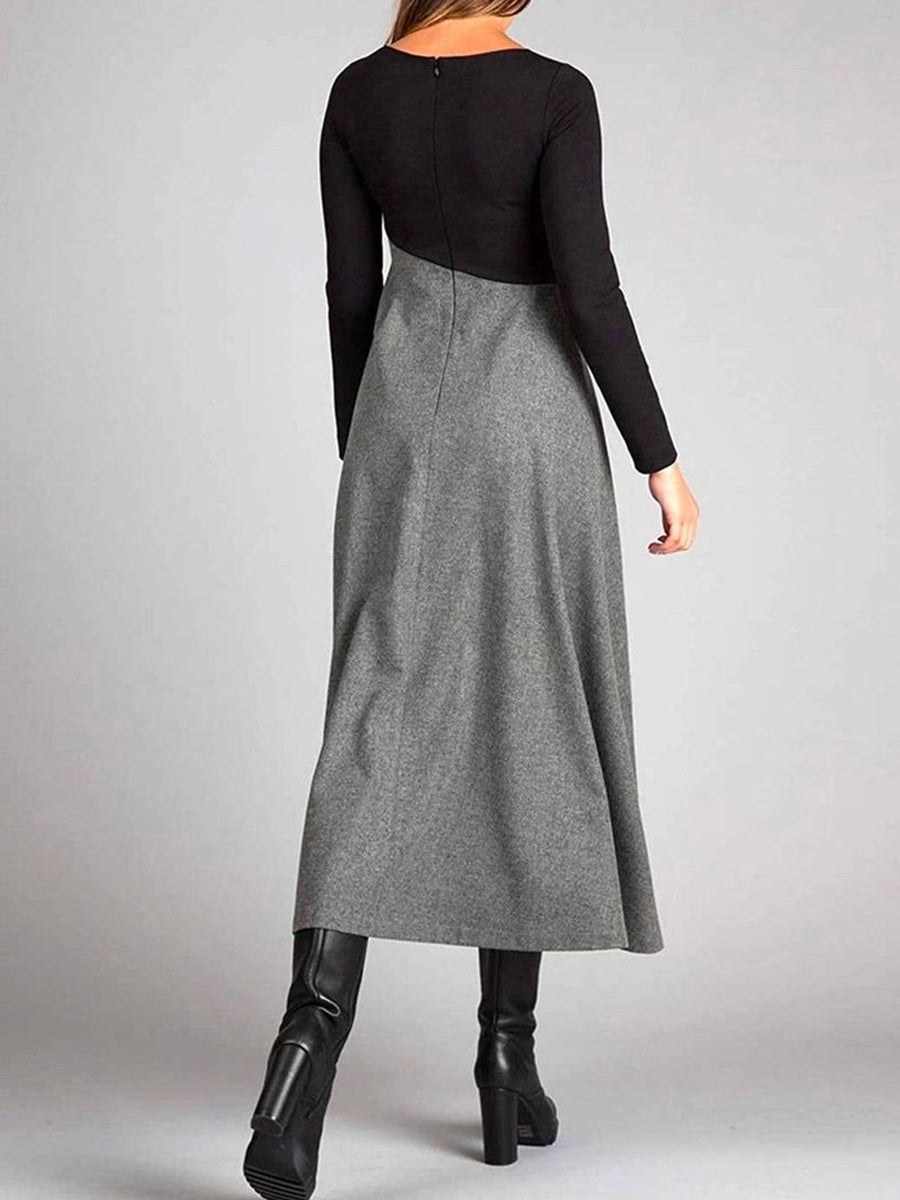 Long Sleeve Color Block Maxi Dress