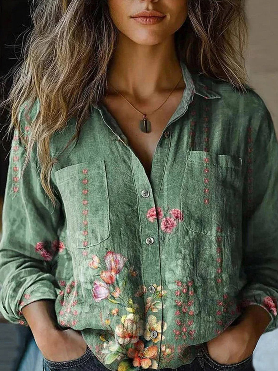 Vintage Floral Print Blouse
