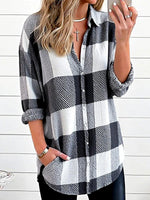 Black and White Check Print Collared Shirt