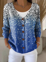 Christmas Snowflake Print Buttoned V-neck Long Sleeve Cardigan Sweater