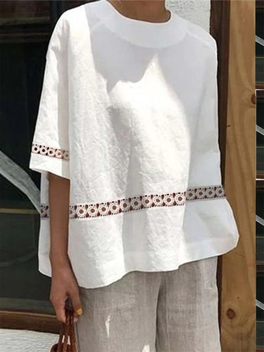 Women's Cotton Linen Lace Top