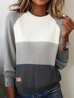 Grey Round Neck Long Sleeve Ribbed Sweater