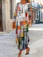 Floral Crew Neck Long Sleeve Maxi Dress