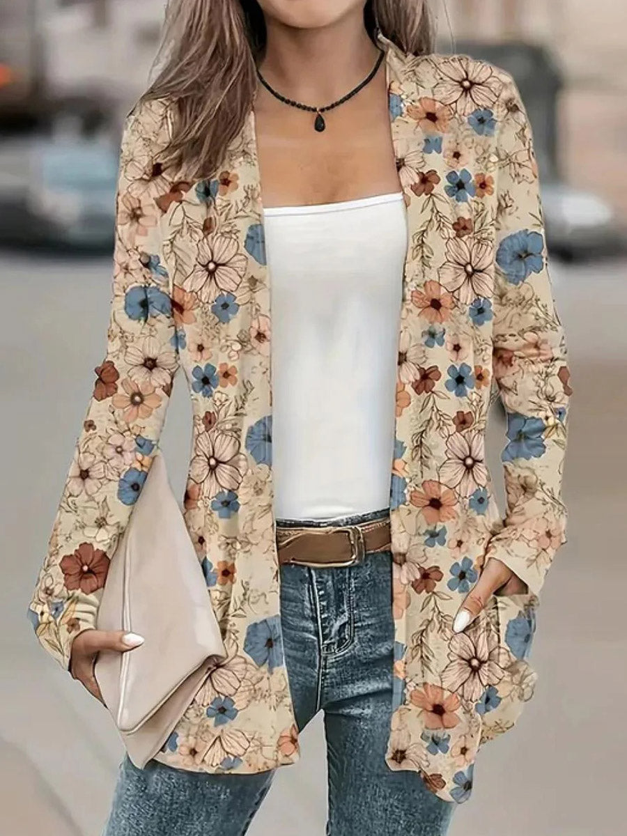 Casual Floral Printed Long Sleeve Outerwear