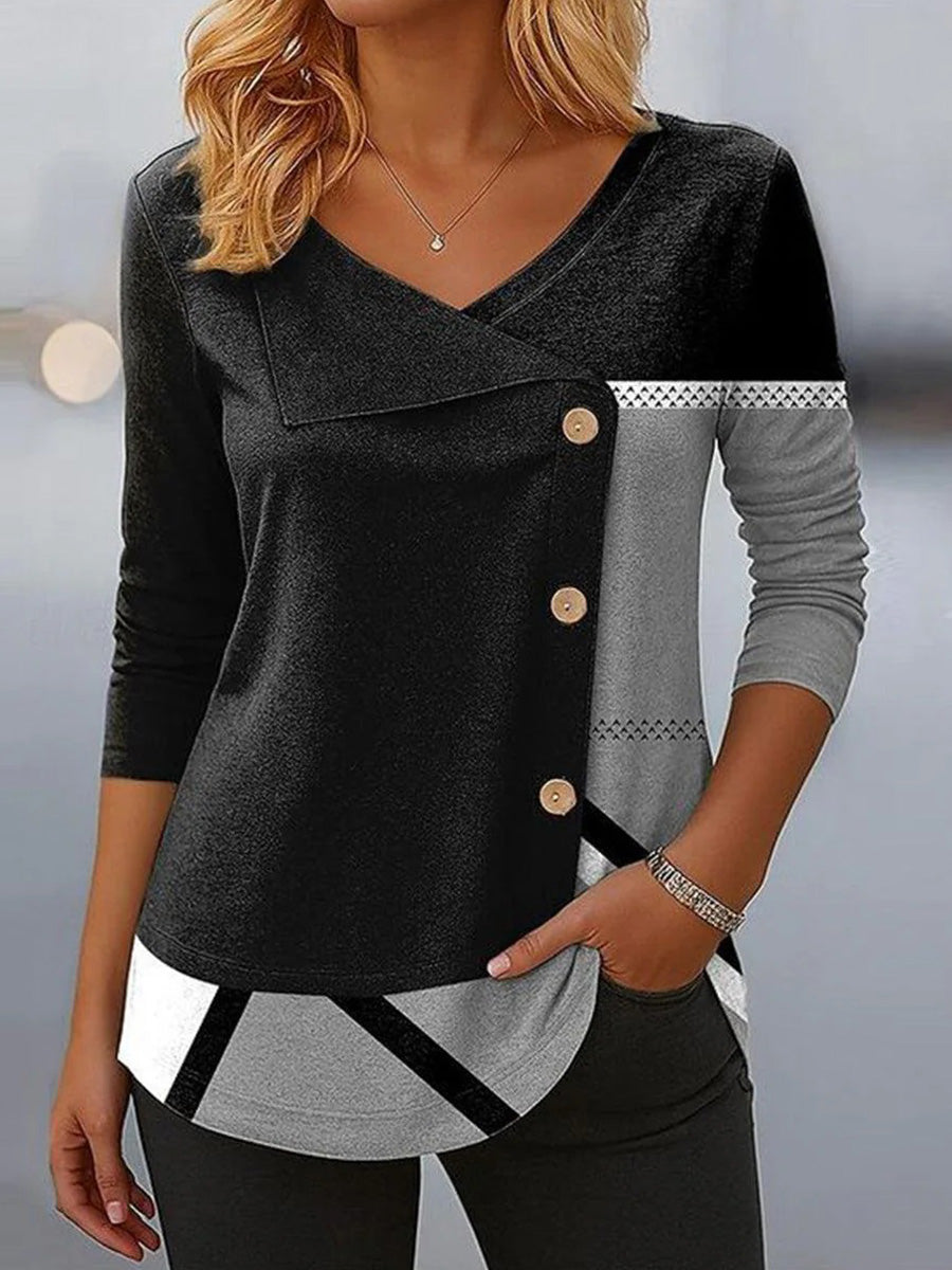 Casual V-Neck Long Sleeve Top