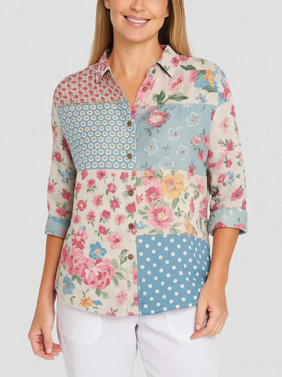 Youthful Blue Floral Print Long Sleeve Top