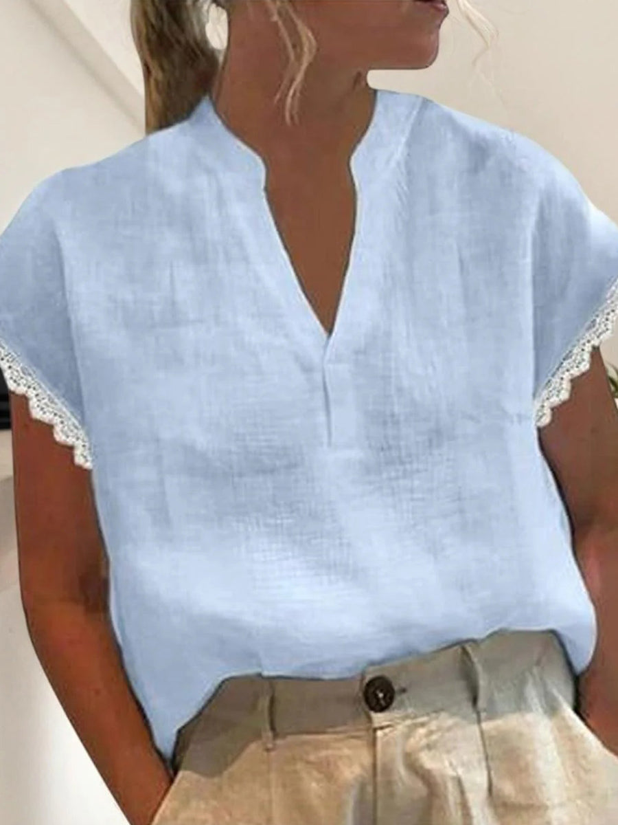 Chic Blue Plain Short Sleeve Top