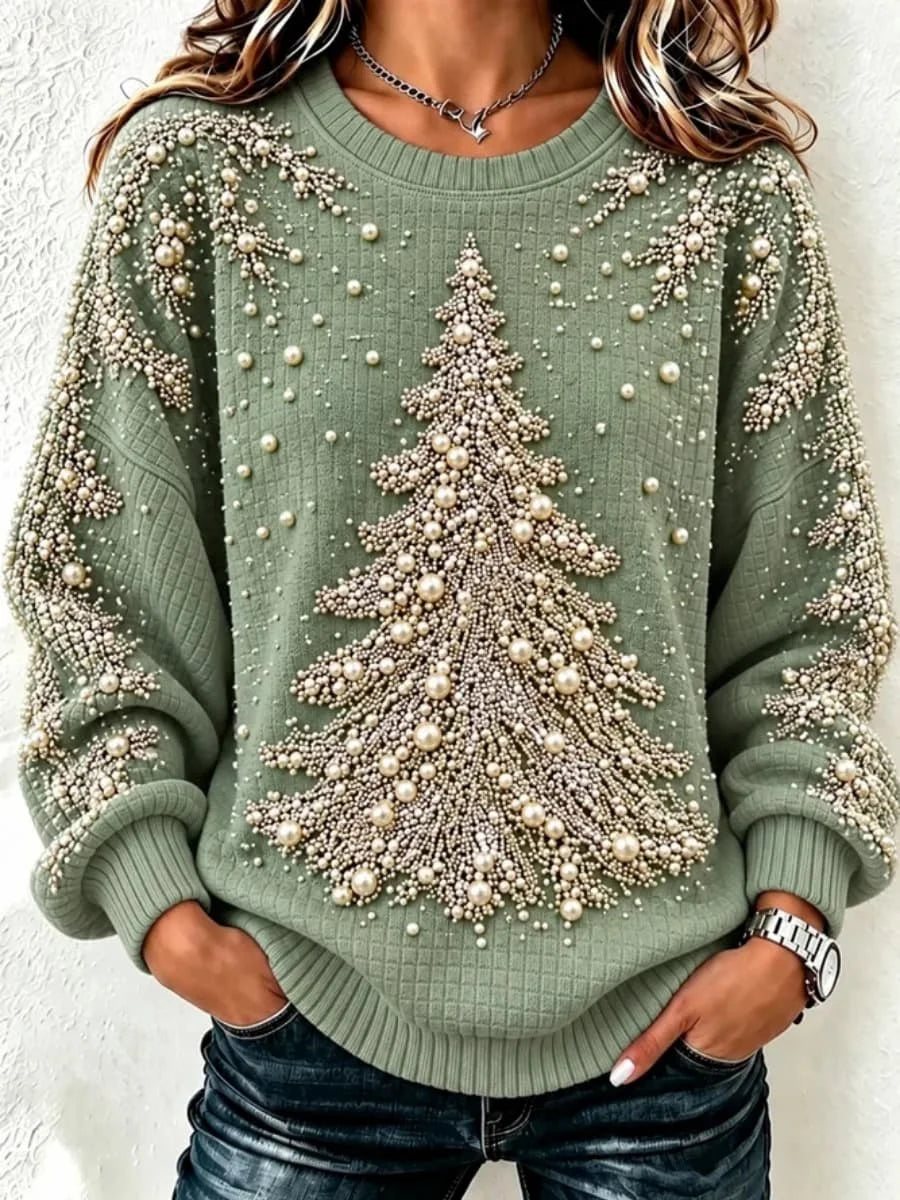 Casual Christmas Tree Crew Neck Long Sleeve Sweatshirt