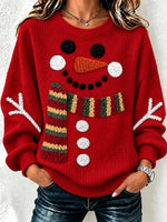 Casual Christmas Snowman Crew Neck Long Sleeve Sweatshirt