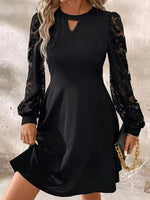 Black Keyhole Cutout Lace Long Sleeve Mini Dress