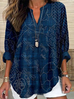 Vintage Casual V-neck Long Sleeve Blouse