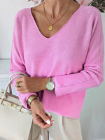 Unique V-Neck Long Sleeve Rose Red Sweater