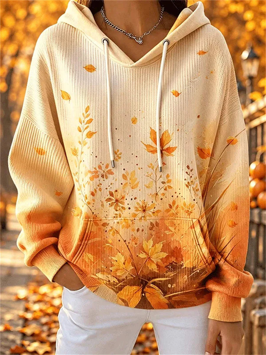 Casual Maple Leaf Long Sleeve Hoodie