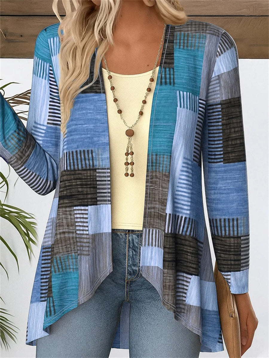 Casual Long Sleeve Geometric Regular Micro-Elasticity Blouse