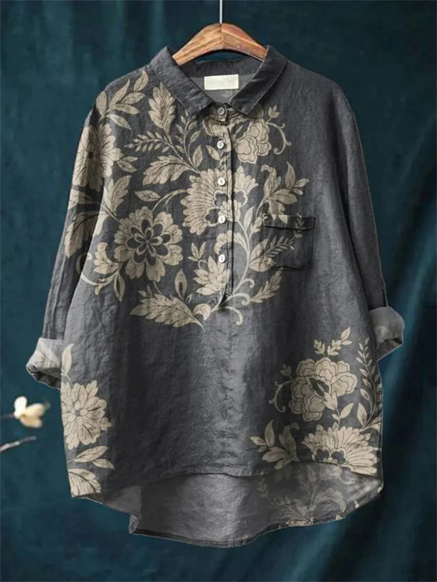 Women's Vintage Floral Print Casual Long Sleeve Shirt