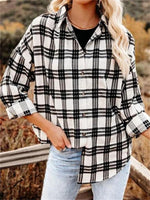 Shawl Collar Plaid Casual Long sleeve Blouse