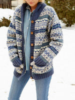 Women's Hand Knitted Shawl Collar Fair Isle Cardigan
