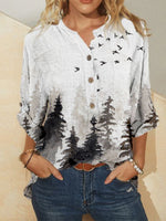White Casual Collared Printed Long Sleeve Blouse