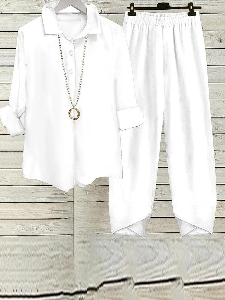 Basic Plain Long Sleeve Two Piece Set