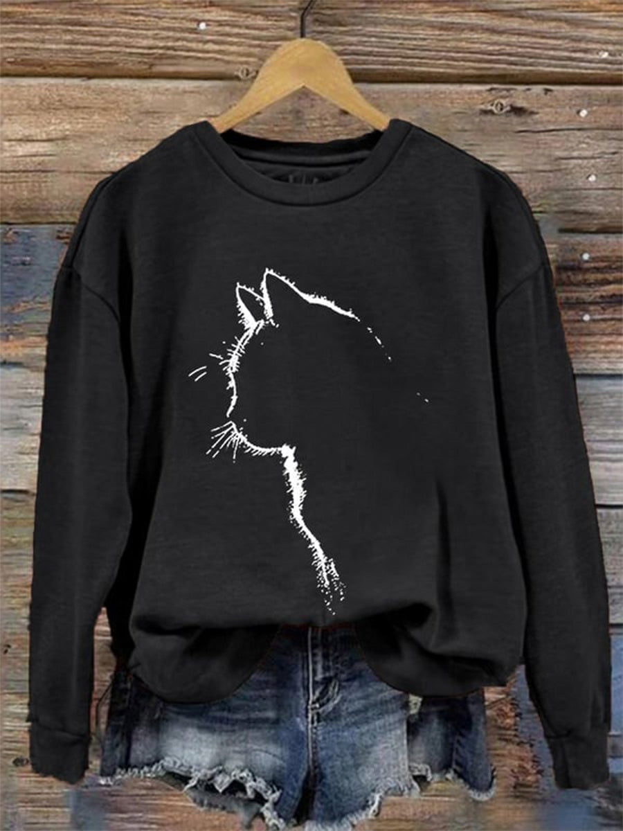 Cute Cat Silhouette Casual Sweatshirt