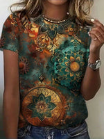 Vintage Ethnic Print Short Sleeve T-Shirt