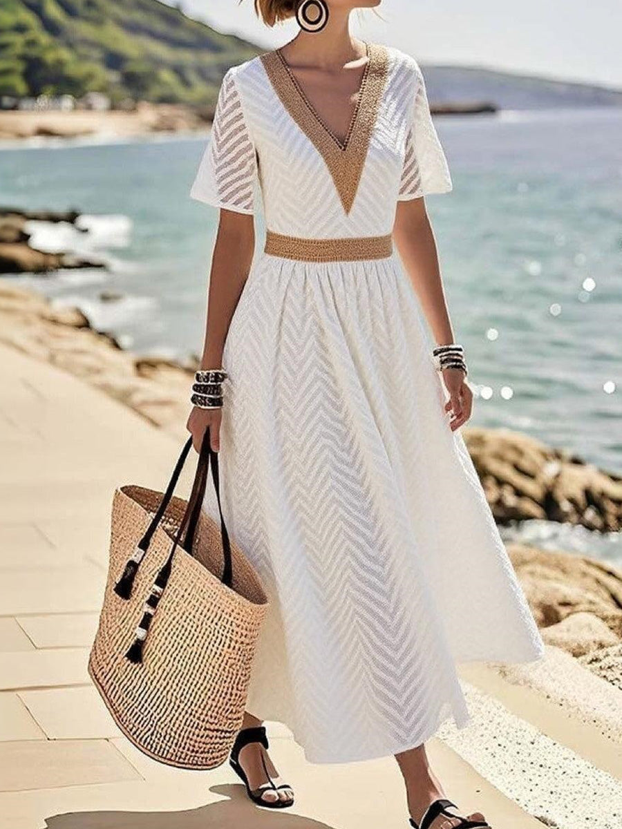 Casual V-Neck Short Sleeve Maxi Dress