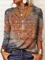 Multicolor Casual Round Neck Printed Long Sleeve Blouse