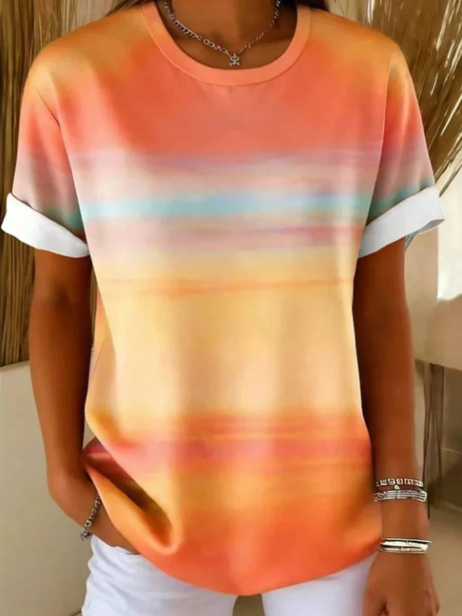 Casual Gradient Round Neck Short SleeveT-Shirt