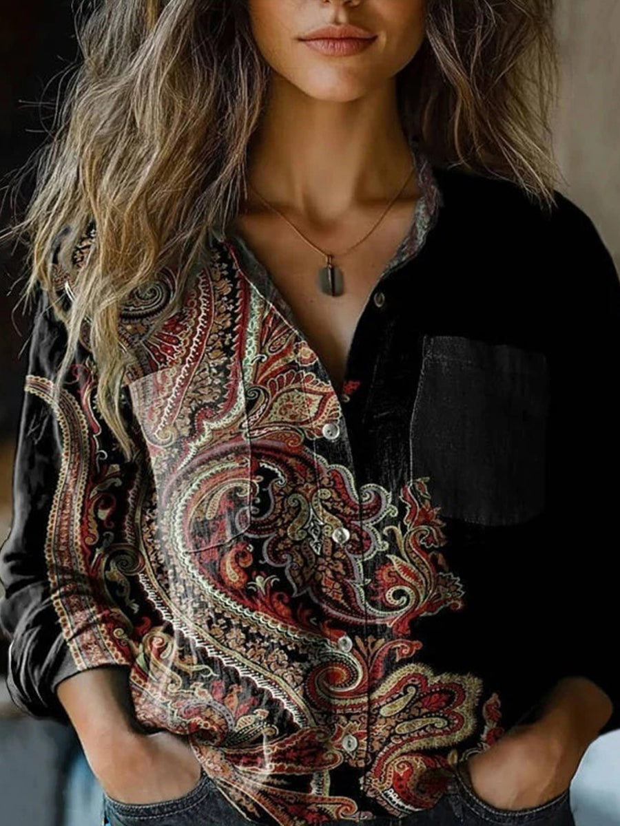 Vintage Ethnic Print Blouse