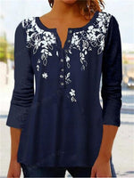 Floral Crew Neck Long Sleeve Loose Blouse