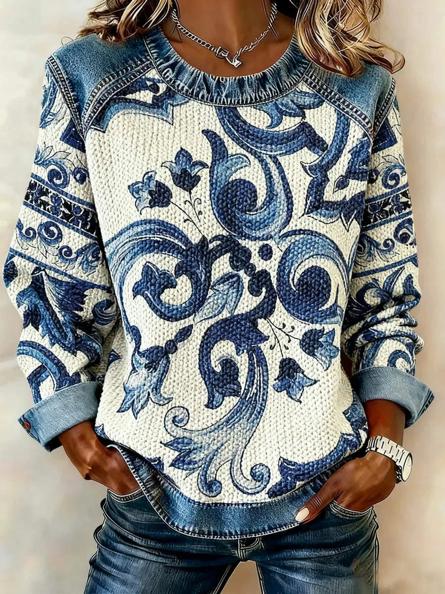 Vintage Abstract Crew Neck Long Sleeve Sweatshirt
