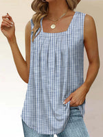 Popular Striped Print Square Neck Sleeveless Top