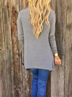Gray Casual Round Neck Solid Long Sleeve Sweater