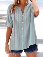 Blue Striped V-neck Short Sleeve Top