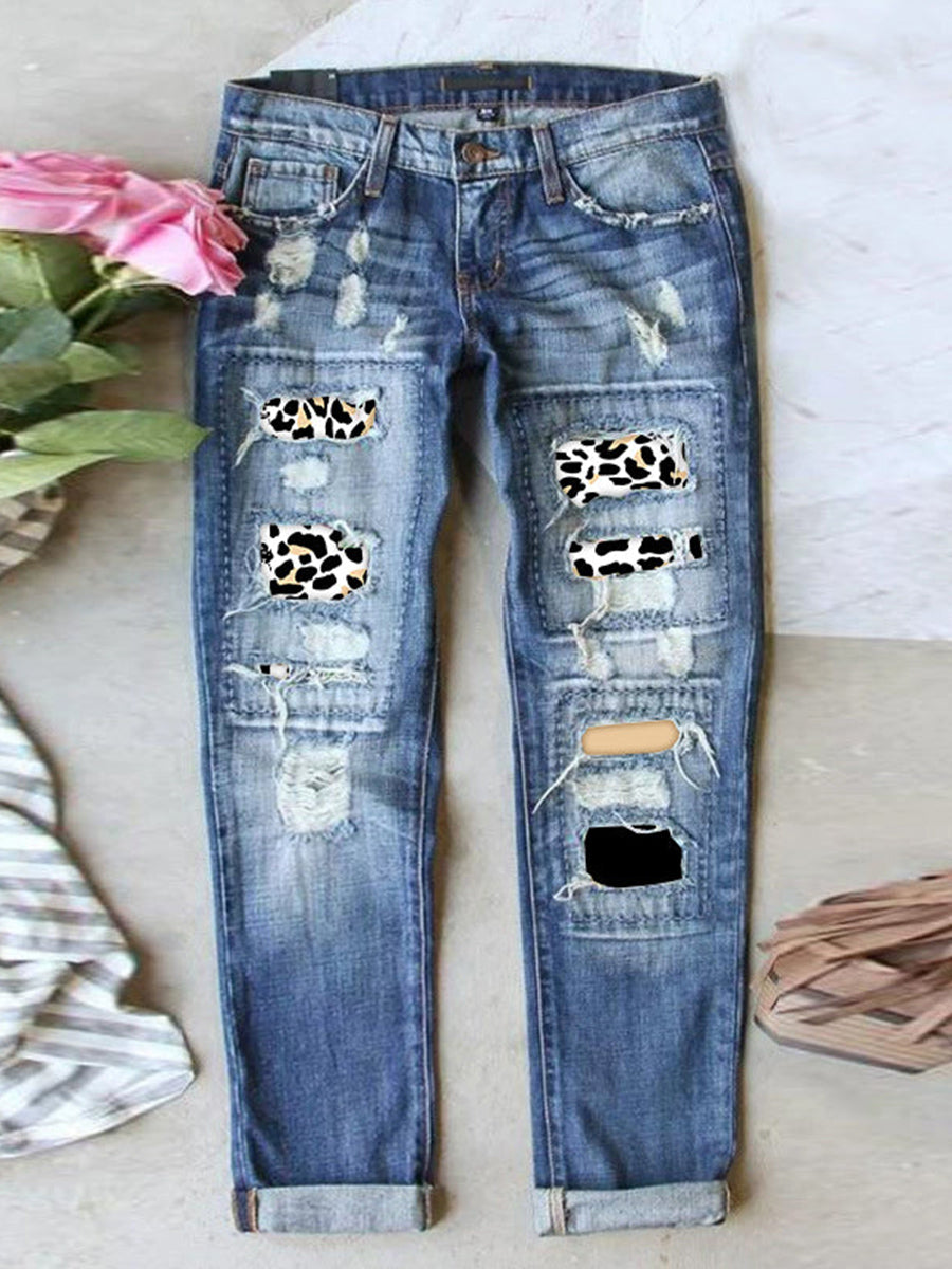 Stretch Ripped Frayed Raw Hem Distressed Jeans